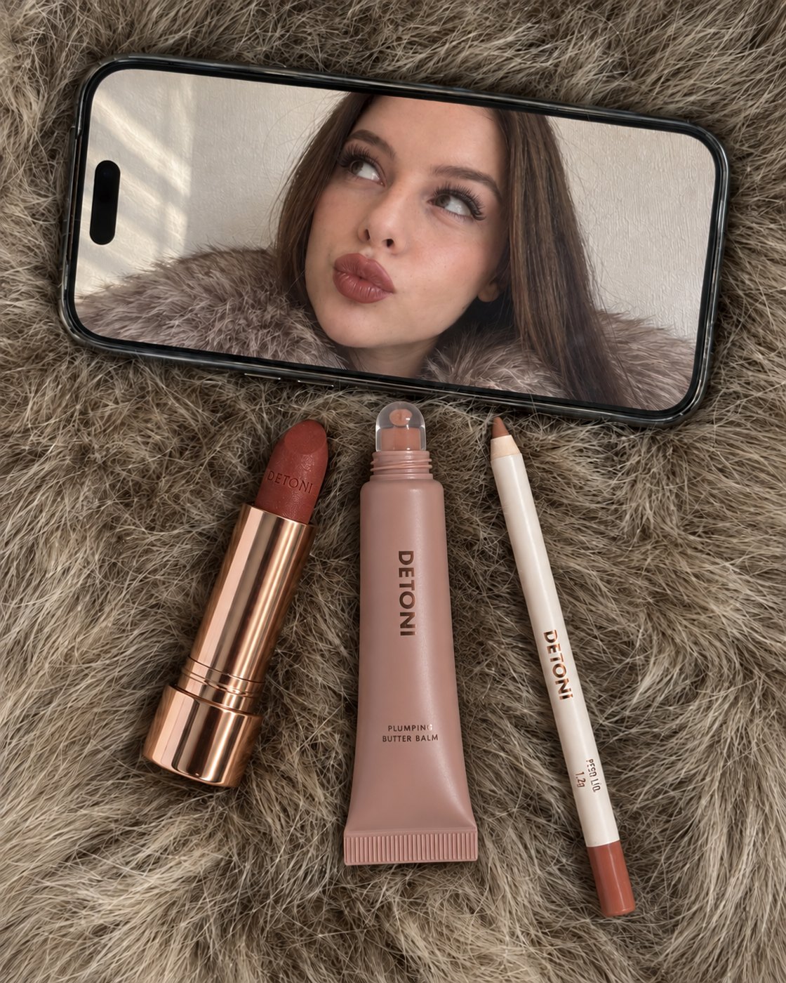 Flat lay of lip products on fur